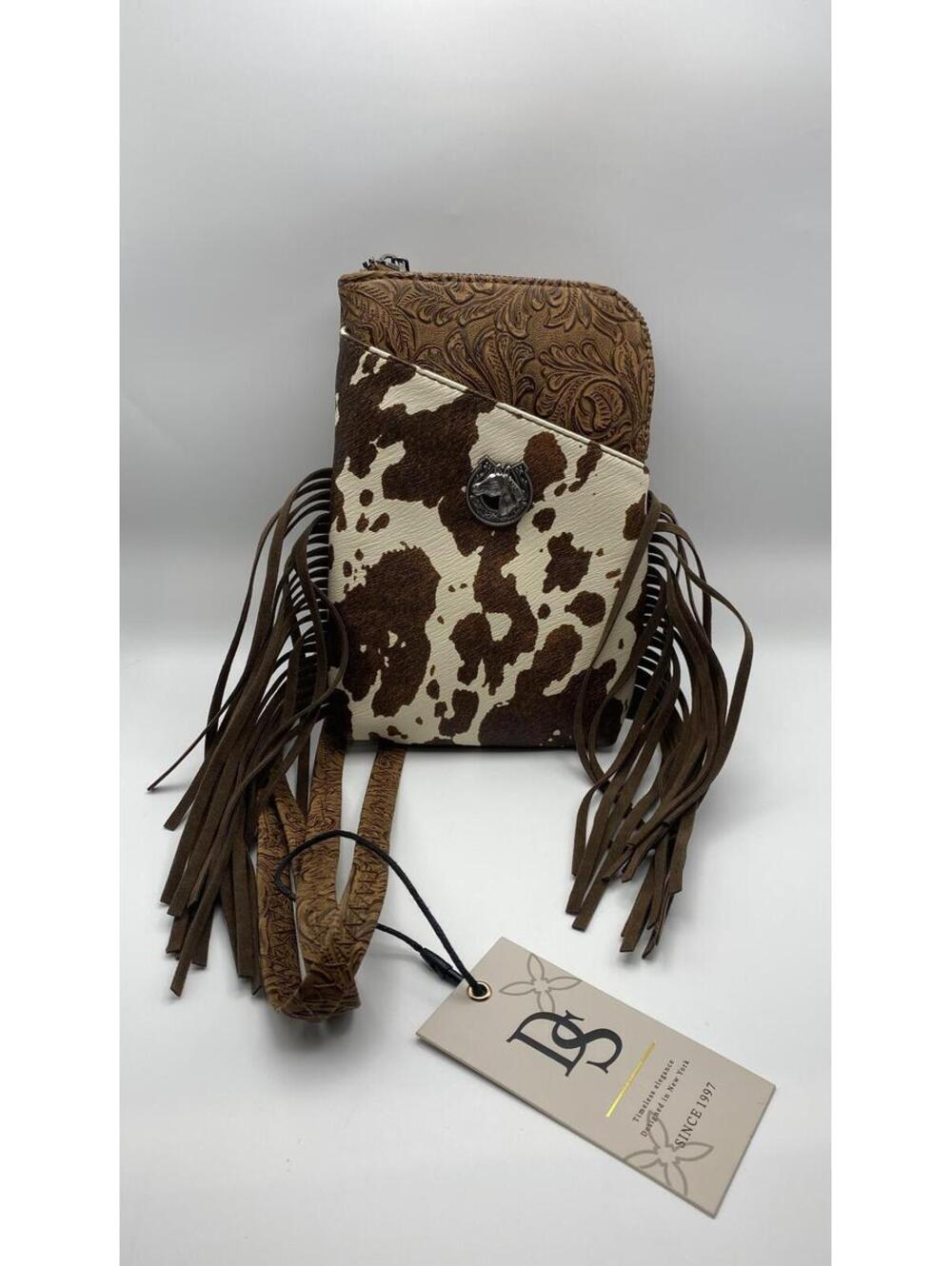 Western Tooled Leather Cowhide Fringe Crossbody Wallet Purse